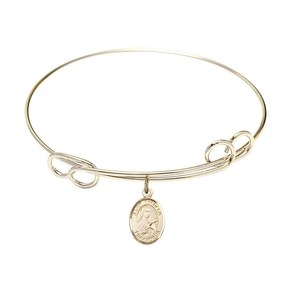 Bliss St. Theresa 14kt Gold Charm Double Loop Gold-plated Bangle Bracelet