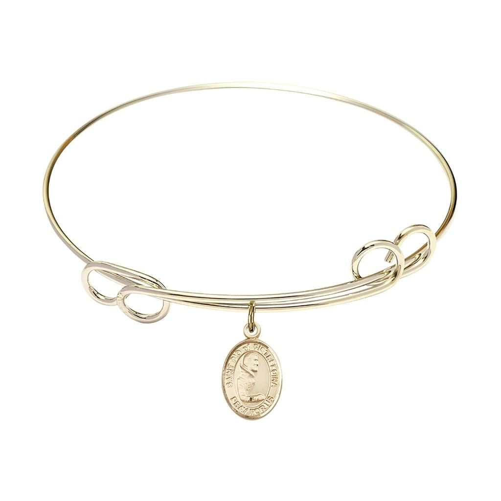Bliss St. Padre Pio Gold-filled Charm Double Loop Bangle Bracelet, Charm Size: 1/2 x 1/4