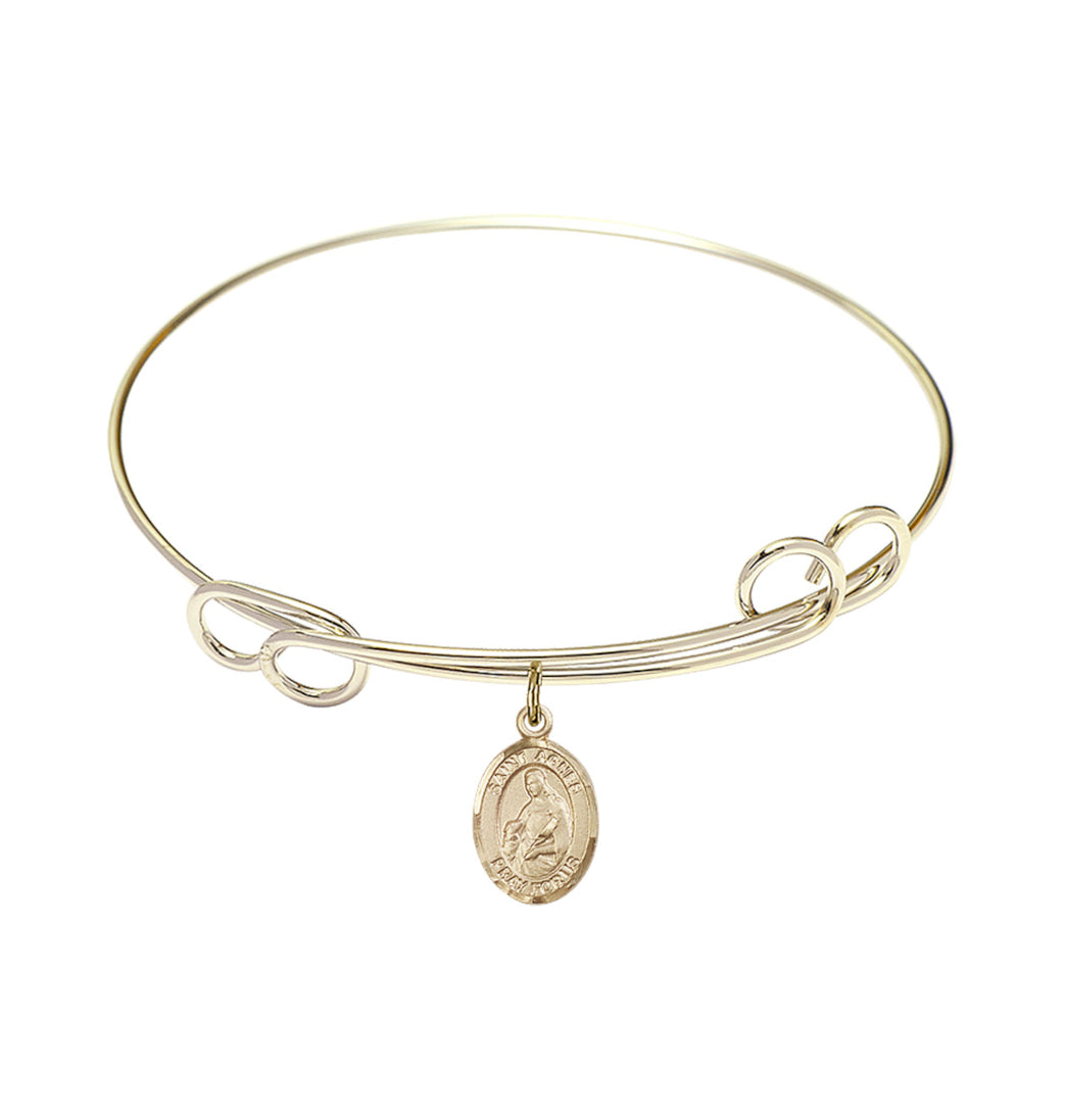 Bliss St Agnes of Rome Gold-filled Charm Double Loop Bangle Bracelet,