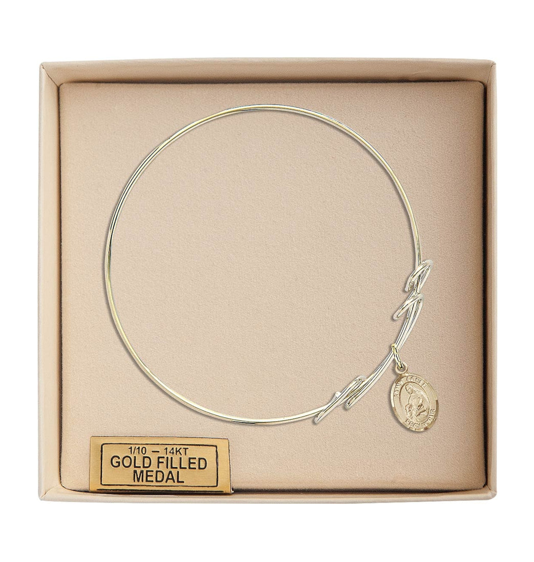 Bliss St Agnes of Rome Gold-filled Charm Double Loop Bangle Bracelet in Gift Box,