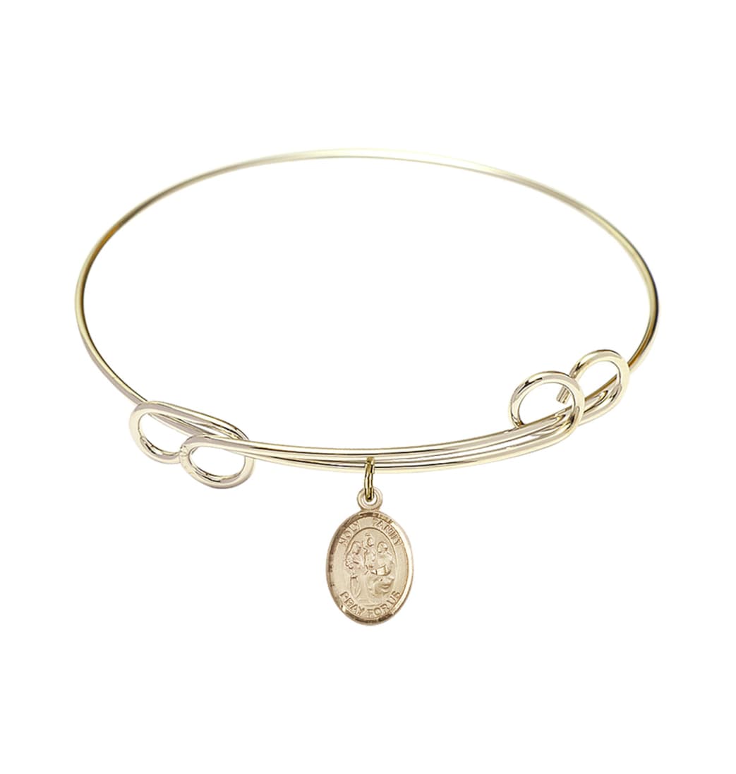 Bliss Holy Family Double Loop Bangle Bracelet with Gold-filled Charm,