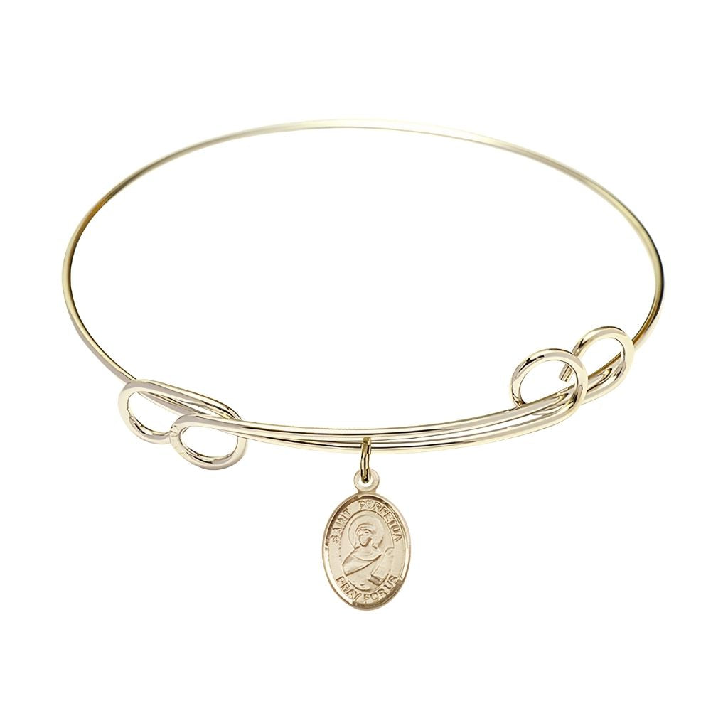 Bliss St. Perpetua 14kt Gold-filled Charm with a Double Loop Gold-Plated Bangle Bracelet, Charm Size: 1/2 x 1/4, Gift Box