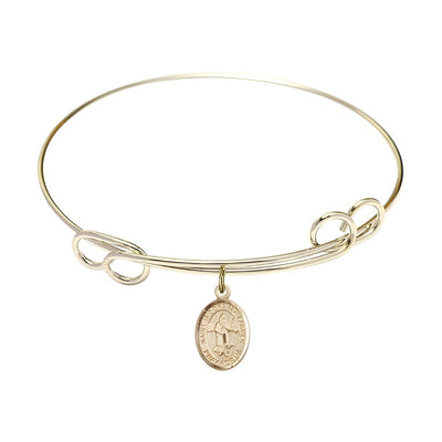 St. Isidore the Farmer 14kt Gold-filled Charm with a Double Loop Gold-Plated Bangle Bracelet, Charm Size: 1/2 x 1/4, Gift Box, Bliss Manufacturing