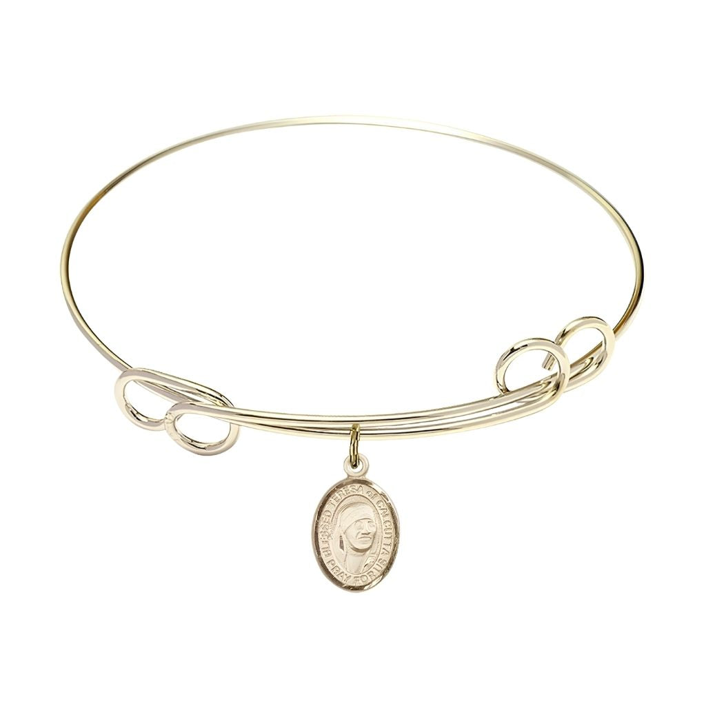 Bliss Teresa of Calcutta Double Loop Bangle Bracelet with 14kt Gold-filled Charm