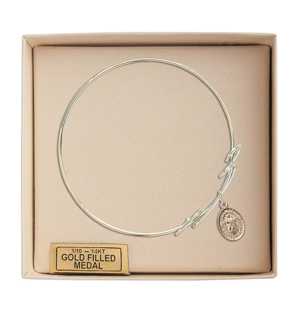 Bliss Jesus Divine Mercy Double Loop Bangle Bracelet with Gold-filled Charm in Box,