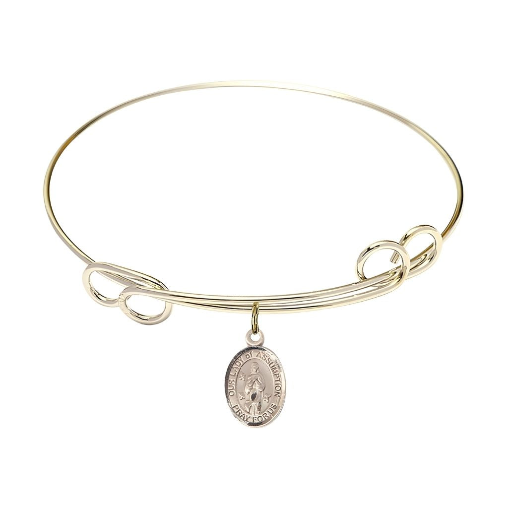 Bliss Our Lady of Assumption Double Loop Bangle Bracelet, 14kt gold-filled charm measures 1/2 by 1/4 inch
