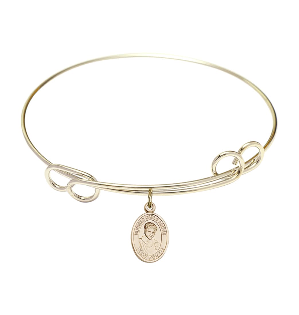 Bliss Blessed Carlo Acutis Gold-filled Charm Double Loop Bangle Bracelet,