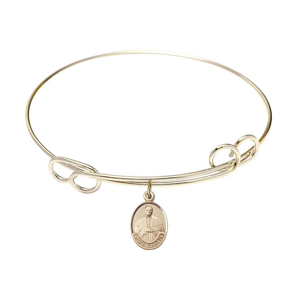 Bliss Pope Leo XIV Double Loop Bangle Bracelet with 14kt Gold-filled Charm and Gold-plated Bangle