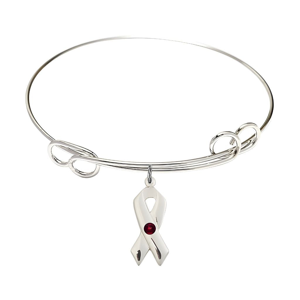 Bliss Garnet Birthstone Sterling Silver Cancer Awareness Double Loop Bangle Bracelet,