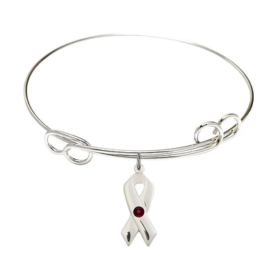 Garnet Birthstone Sterling Silver Cancer Awareness Double Loop Bangle Bracelet, Bliss Manufacturing