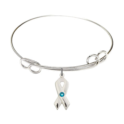 Zircon Birthstone Sterling Silver Cancer Awareness Double Loop Bangle Bracelet, Bliss Manufacturing