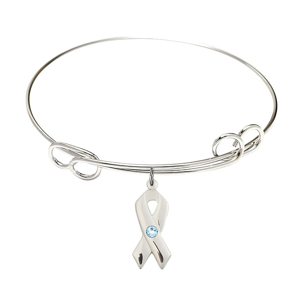 Bliss Aqua Birthstone Sterling Silver Cancer Awareness Double Loop Bangle Bracelet,