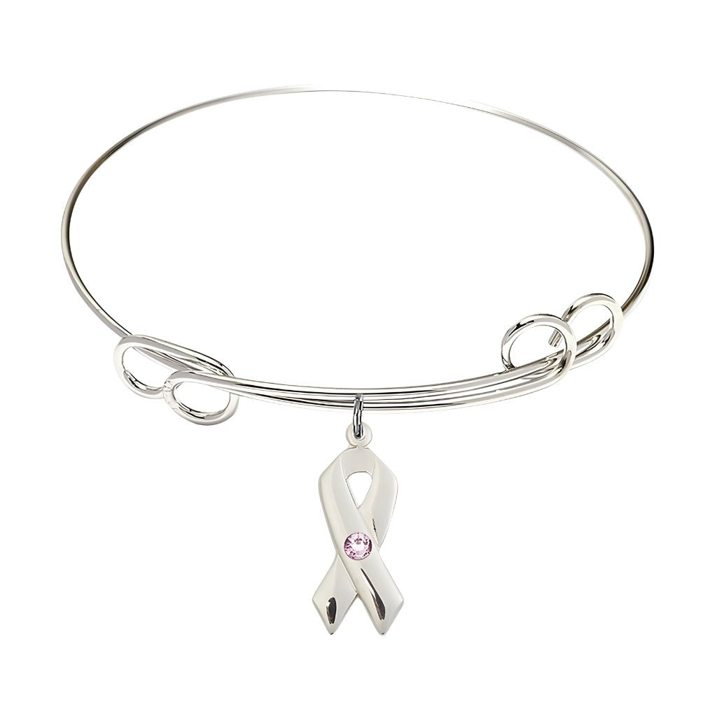 Bliss Light Amethyst Birthstone Sterling Silver Cancer Awareness Double Loop Bangle Bracelet,
