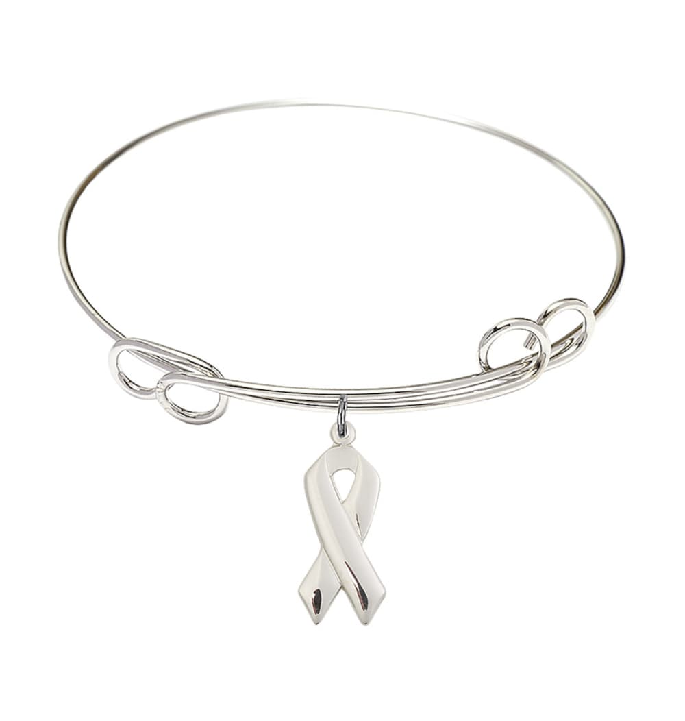 Bliss Sterling Silver Cancer Awareness Double Loop Bangle Bracelet,