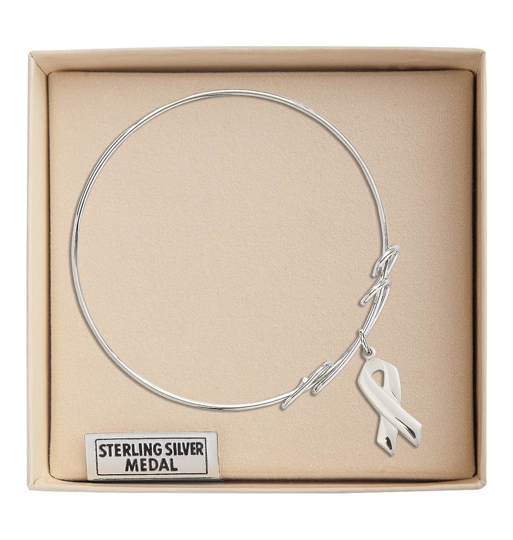 Bliss Sterling Silver Cancer Awareness Double Loop Bangle Bracelet in Box,