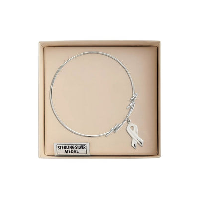 Sterling Silver Cancer Awareness Double Loop Bangle Bracelet in Box, Bliss Manufacturing