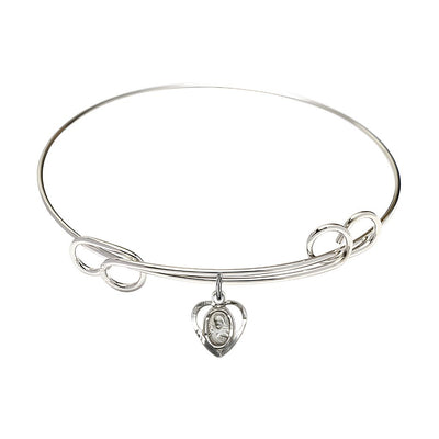Scapular Sacred Heart, Our Lady of Mount Carmel Sterling Silver Heart Shaped Charm with a Double Loop Rhodium Plated Bangle Bracelet, Heart Shaped Charm, Bliss Manufacturing