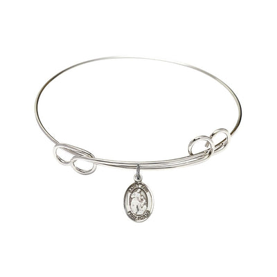 St. Ann Sterling Silver Charm with a Double Loop Rhodium Plated Bangle Bracelet, Charm Size: 1/2 x 1/4, Gift Box, Bliss Manufacturing