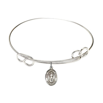 St. Francis of Assisi Sterling Silver Charm Double Loop Design Plated Bangle Bracelet, Bliss Manufacturing