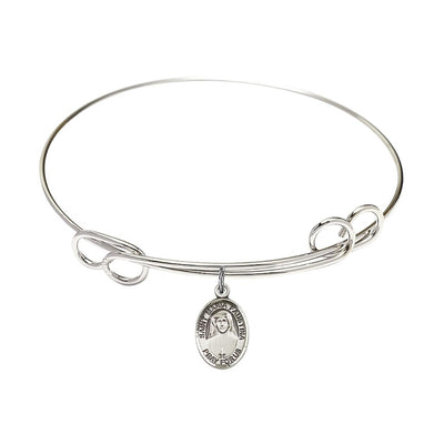 Sterling Silver St. Maria Faustina Charm with a Rhodium-plated Double Loop Design Bangle Bracelet, Bliss Manufacturing