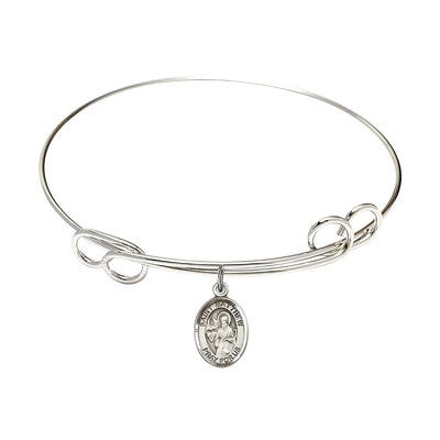 St. Matthew the Apostle Sterling Silver Charm Double Loop Bangle Bracelet, charm measures 1/2 by 1/4 inch, Bliss Manufacturing