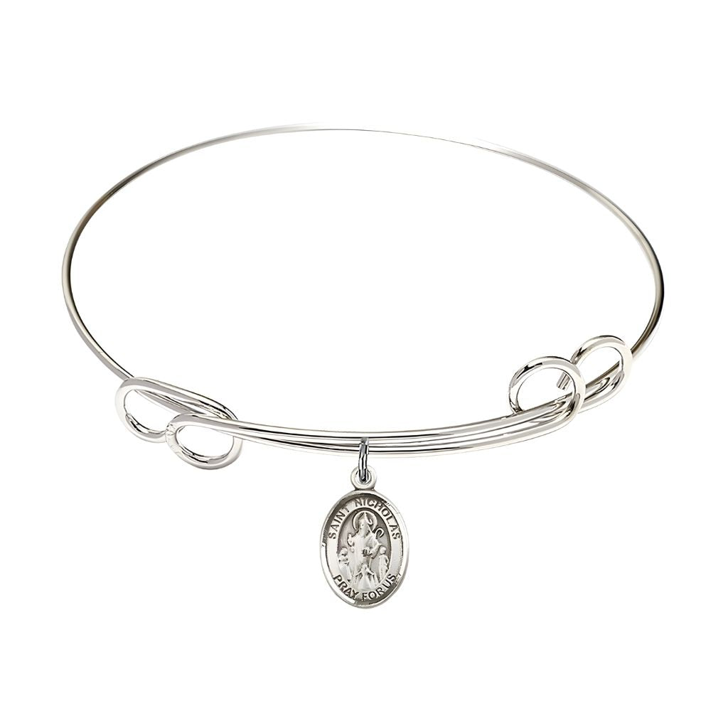 Bliss St. Nicholas Double Loop Plated Bangle Bracelet with Sterling Silver Charm