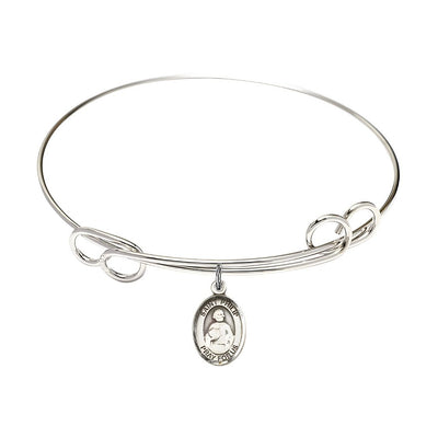 St. Philip the Apostle Sterling Silver Charm with a Double Loop Rhodium Plated Bangle Bracelet, Charm Size: 1/2 x 1/4, Gift Box, Bliss Manufacturing