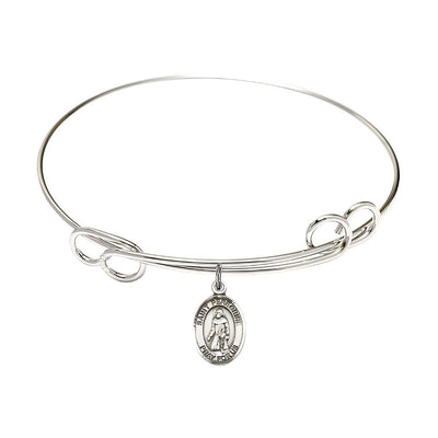 St. Peregrine Laziosi Sterling Silver Charm with a Double Loop Rhodium Plated Bangle Bracelet, Charm Size: 1/2 x 1/4, Gift Box, Bliss Manufacturing