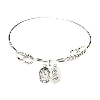 Scapular Sacred Heart of Jesus and Our Lady of Mount Carmel Sterling Silver Charm with a Double Loop Rhodium Plated Bangle Bracelet, Charm Size: 1/2 x 1/4, Gift Box, Bliss Manufacturing
