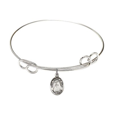 St. Teresa of Avila Sterling Silver Charm and Rhodium-plated Round Double Loopk Design Bangle Bracelet, Bliss Manufacturing