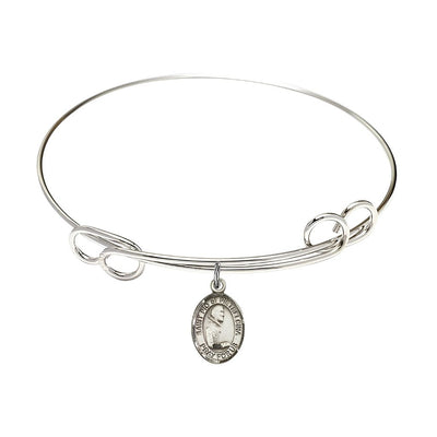St. Padre Pio Sterling Silver Charm Double Loop Bangle Bracelet, Charm Size: 1/2 x 1/4, Bliss Manufacturing