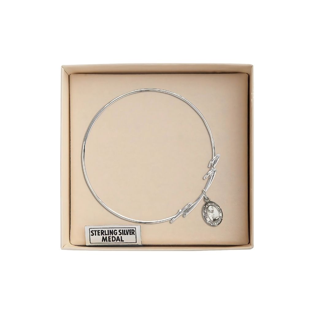Bliss St. Padre Pio Charm Double Loop Bangle Bracelet in Gift Box, Charm Size: 1/2 x 1/4