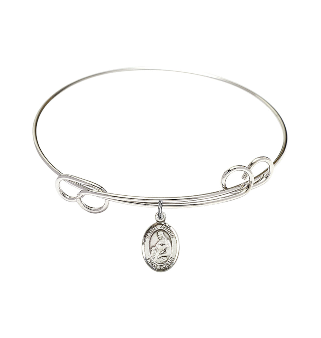 Bliss St Agnes of Rome Sterling Charm Double Loop Bangle Bracelet,