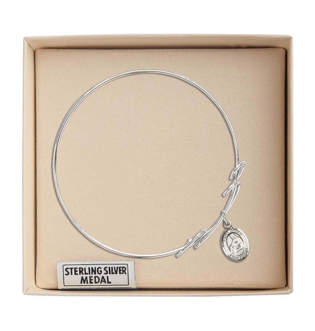 Bliss St Agnes of Rome Sterling Charm Double Loop Bangle Bracelet in Box,