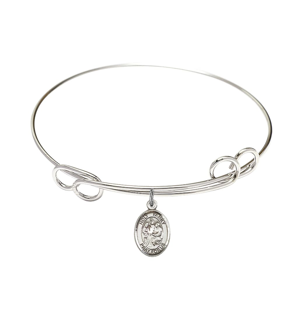 Bliss Holy Family Double Loop Bangle Bracelet with Sterling Silver Charm,