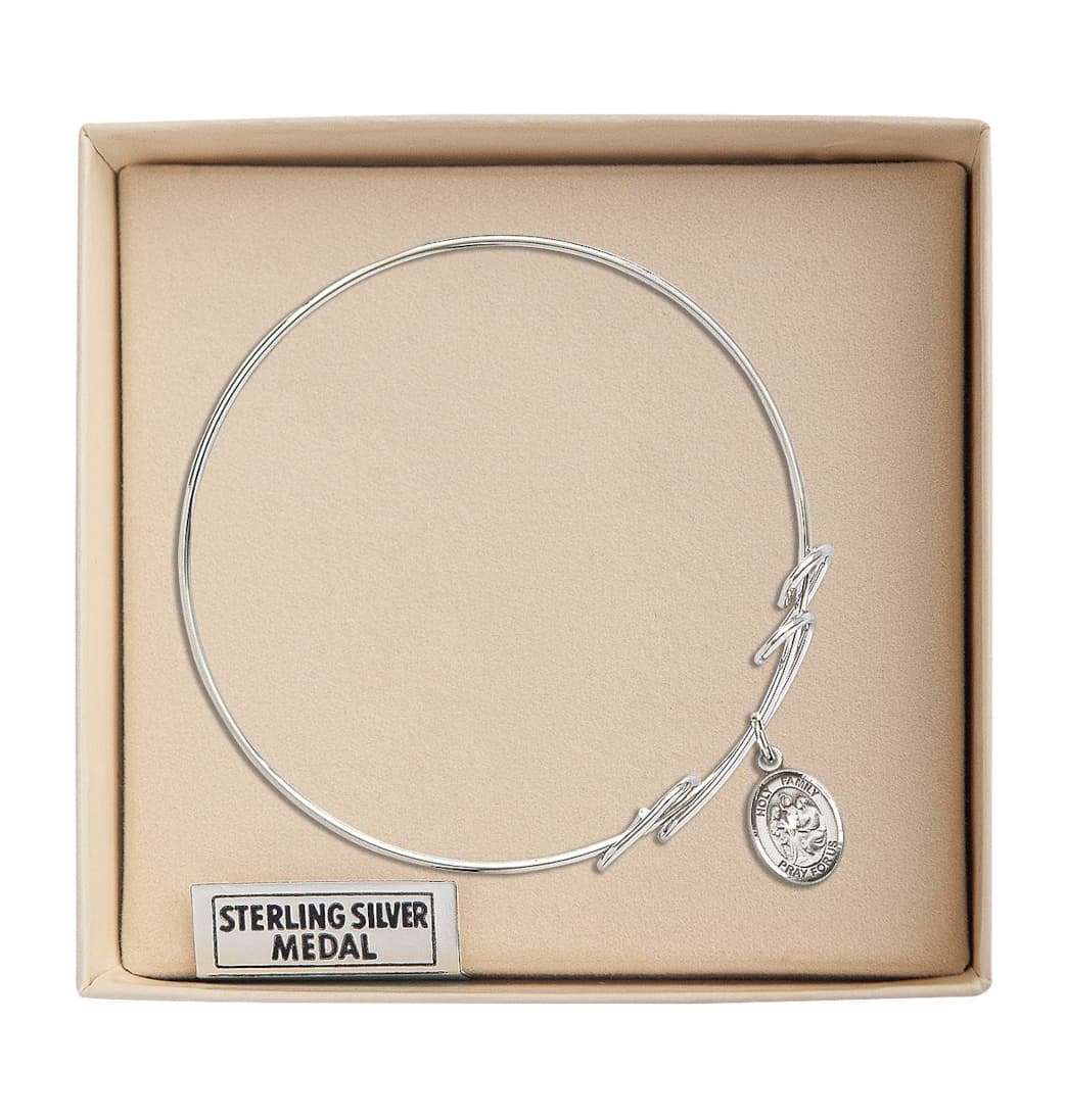 Bliss Holy Family Double Loop Bangle Bracelet with Sterling Silver Charm ,