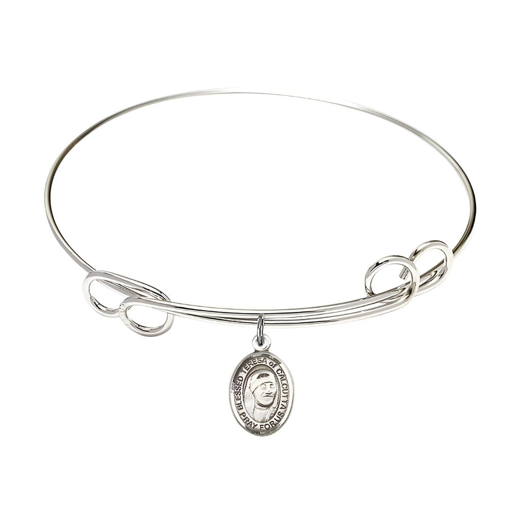 Bliss Teresa of Calcutta Double Loop Bangle Bracelet with Sterling Silver Charm
