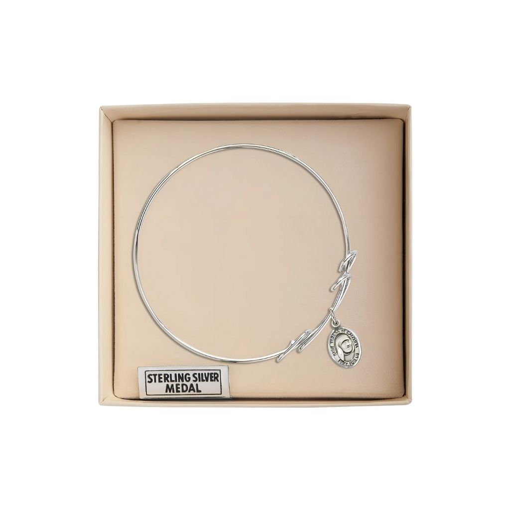 Bliss Teresa of Calcutta Double Loop Bangle Bracelet with Sterling Silver Charm in Gift Box