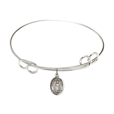 Our Lady of Victory Sterling Silver Charm 1/2 x 1/4 Medal with Rhodium-plated Double Loop Design Bangle Bracelet, Bliss Manufacturing