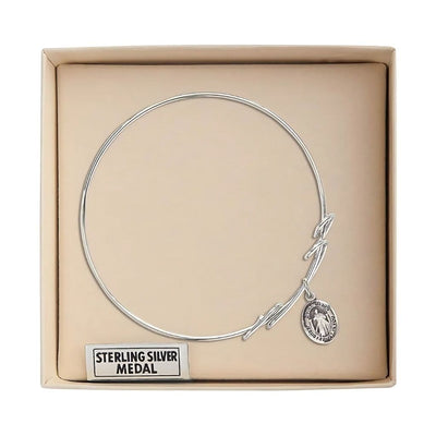 Divine Mercy Double Loop Bangle Bracelet in Sterling Silver with Gift Box, Bliss Manufacturing