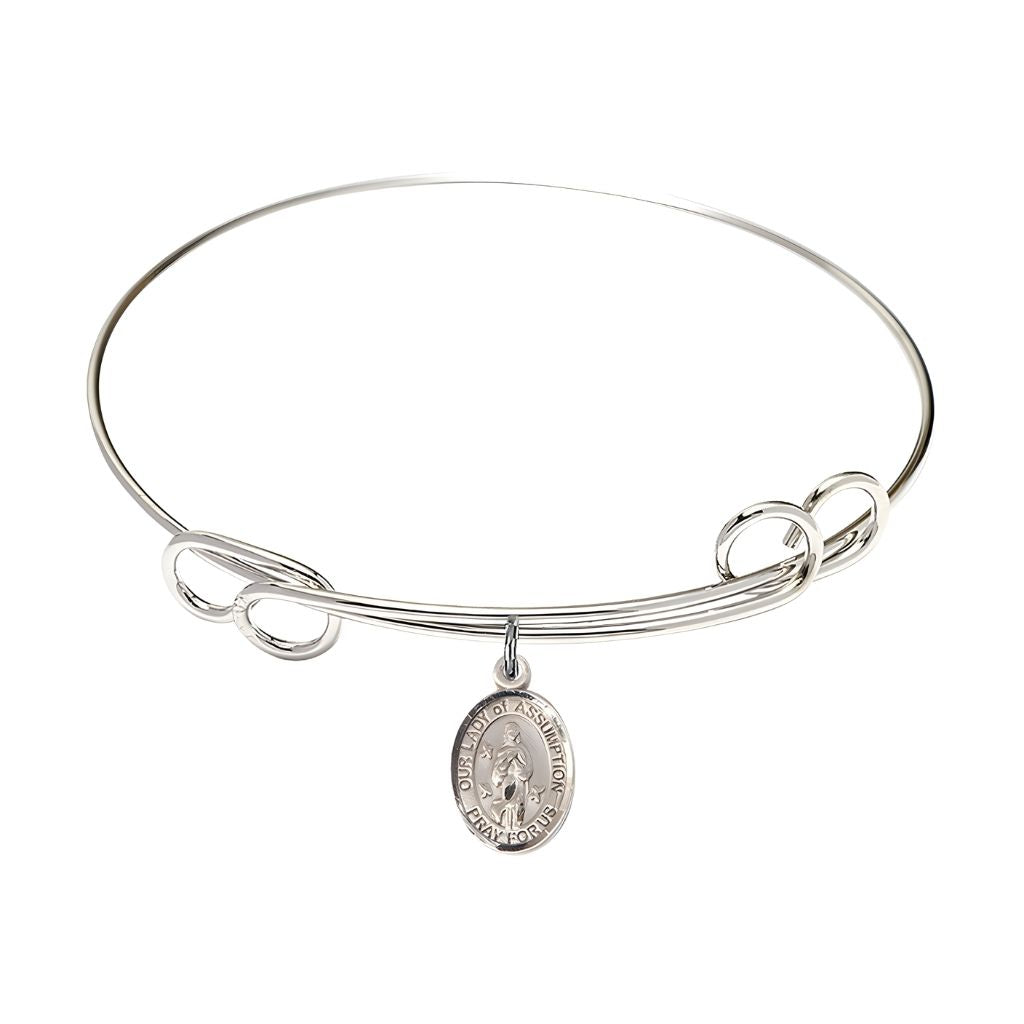 Bliss Our Lady of Assumption Double Loop Bangle Bracelet, sterling silver charm measures 1/2 by 1/4 inch
