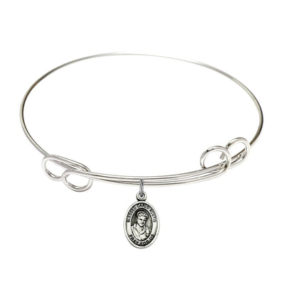 St. Carlo Acutis Sterling Silver Charm Double Loop Bangle Bracelet, Bliss Manufacturing