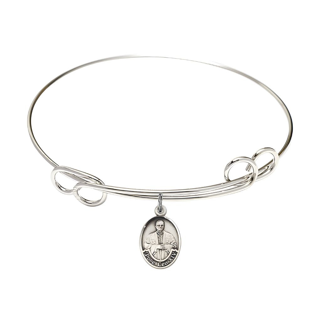 Bliss Pope Leo XIV Double Loop Bangle Bracelet with Sterling Silver Charm and Rhodium-plated Bangle