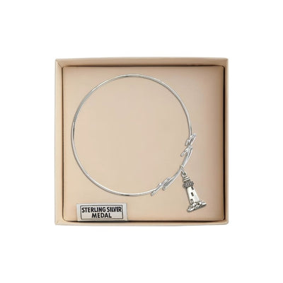 Sterling Silver Lighthouse Round Double Loop Bangle Bracelet in Box, Bliss Manufacturing