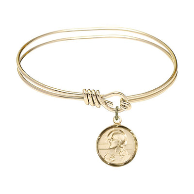 Scapular Sacred Heart of Jesus and Our Lady of Mount Carmel 14kt Gold-filled Round Charm with a Oval Hook Gold-Plated Bangle Bracelet, Round Charm Size: 5/8-inch x 1/2-inch, Gift, Bliss Manufacturing
