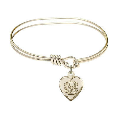 Communion Heart Gold-plated Medal with Gold-plated Oval Hook Bangle Bracelet, Communion Heart Size: 5/8-inch tall by 1/2-inch wide, Bliss Manufacturing