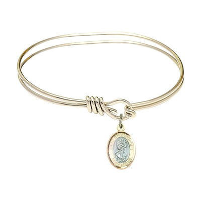 Blue Epoxy St. Christopher 14kt Gold-filled Medal with Gold-plated Oval Hook Bangle Bracelet, Bliss Manufacturing
