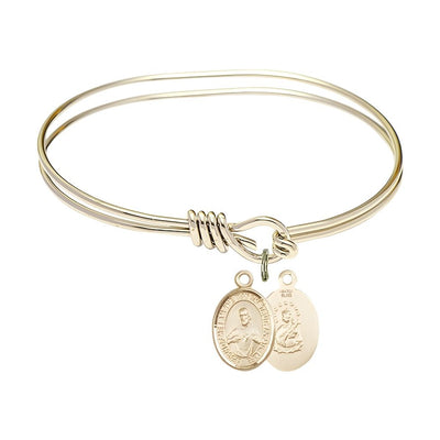 Scapular Sacred Heart of Jesus and Our Lady of Mount Carmel 14kt Gold-filled Charm with a Oval Hook Gold-Plated Bangle Bracelet, Charm Size: 1/2 x 1/4, Gift Box, Bliss Manufacturing