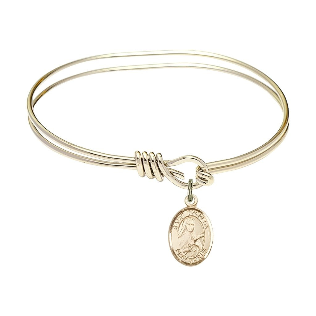 Bliss St. Theresa 14kt Gold Charm Oval Eye Hook Gold-plated Bangle Bracelet