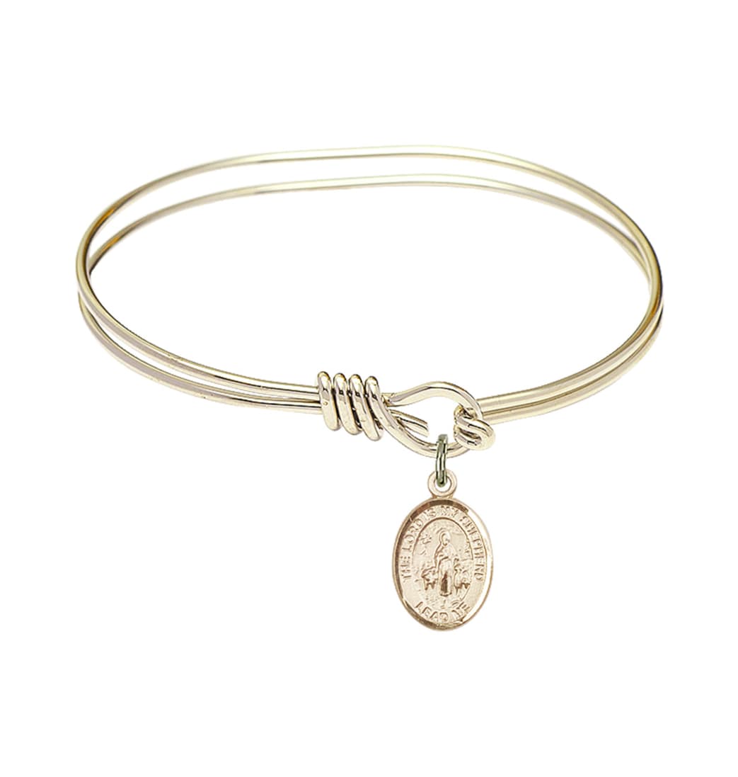 Bliss Lord is My Shepherd Charm Oval Eye Hook Bangle Bracelet with Gold-filled Charm,